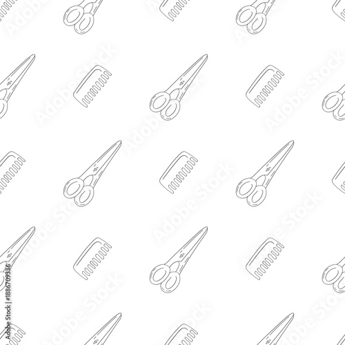 barbershop icon seamless pattern in doodle style