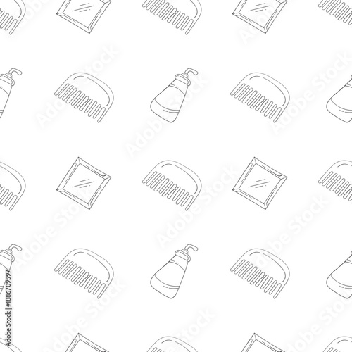 barbershop icon seamless pattern in doodle style