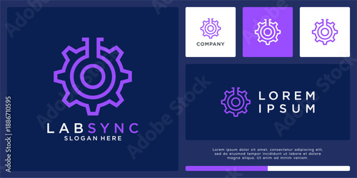 Lab sync gear logo design template.