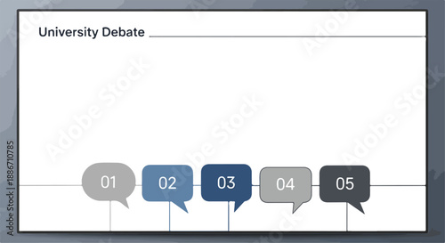 University debate infographic template with numbered speech bubbles