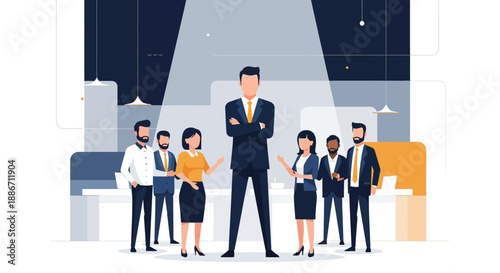 Business Professionals Standing Together in a Modern Office Environment Vector Illustration
