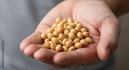Hand holding soybeans