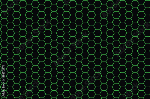 Green hexagonal honeycomb pattern on black
