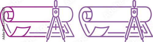 Two purple illustrations of hammocks on stands with simple lines