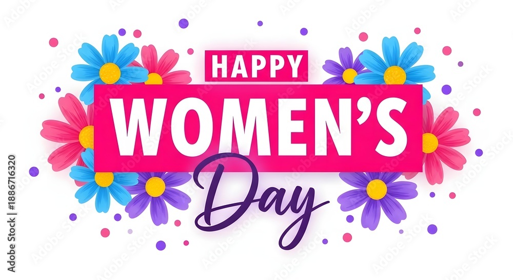 Obraz premium Happy women's day celebration greeting with colorful flowers