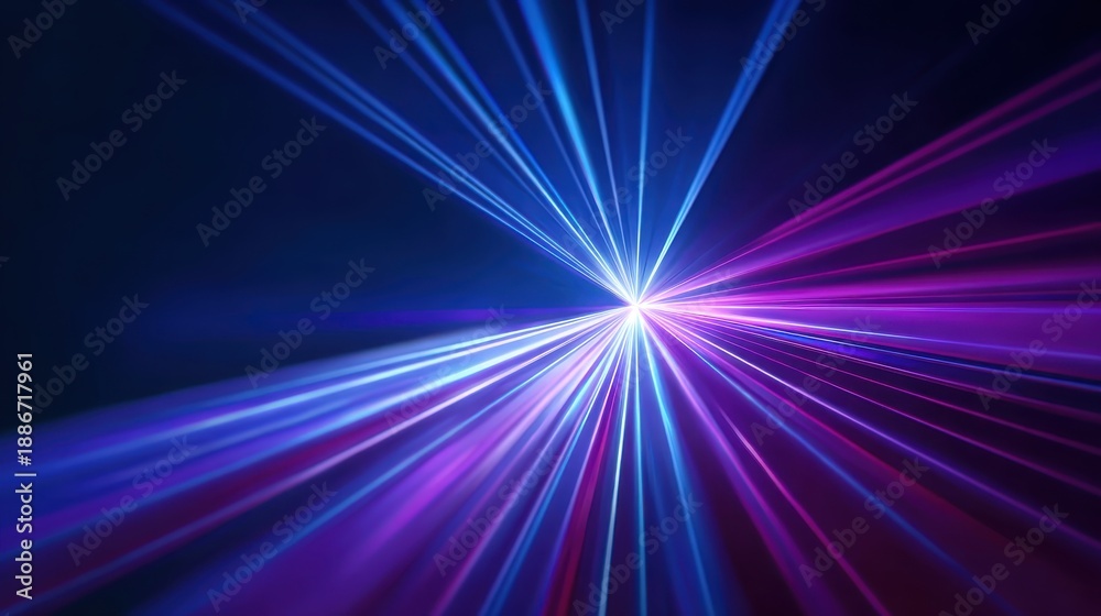 Fototapeta premium Abstract background featuring converging streaks of blue purple light, dynamic motion speed for tech visual