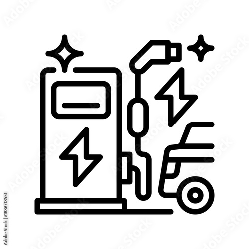 EV Charging Station Line Icon, Outline Symbol for Electric Vehicle, Power Supply, Fueling Future, Sustainable Infrastructure, and Battery Recharge. Vector Sign Icon.