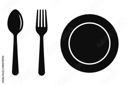 Spoon fork plate icon vector illustration cutlery kitchenware dining utensil restaurant flatware 