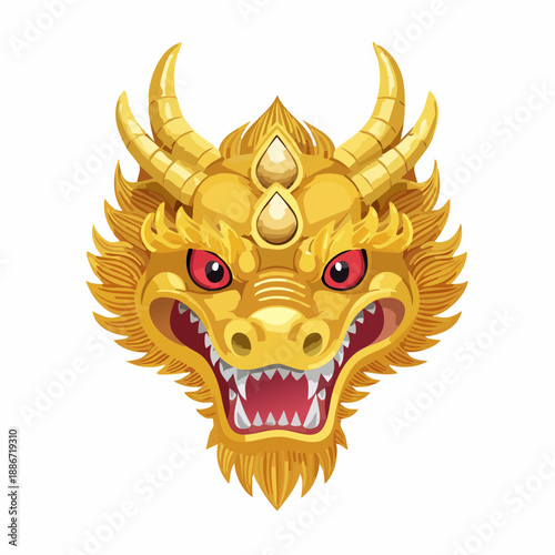 3D render of Chinese zodiac dragon head ornament with fierce expression, 