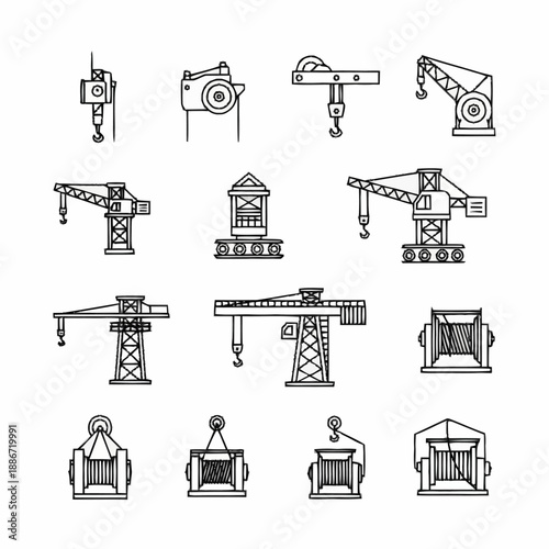 Crane Equipment Line Art Illustrations Collection.
