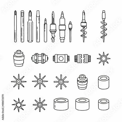 Drill bits and screwdriver bits collection illustration.