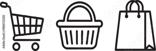 E-commerce Shopping Cart Basket and Bag Icon Set