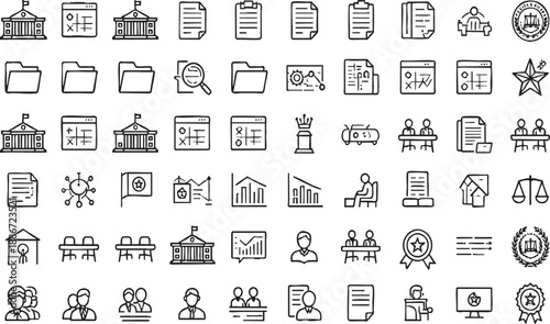 Governance and Business Management Line Icon Set Collection