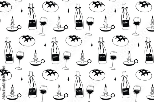 Pattern with Bread, Wine and Candle – Christian Communion Symbols