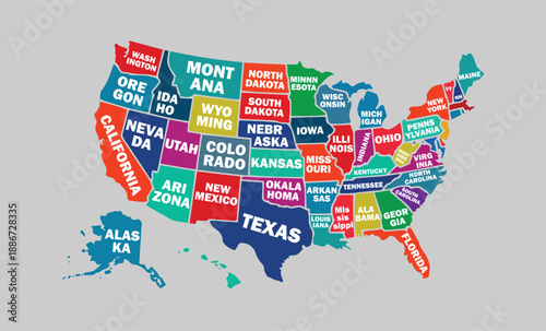 United States Map with State Abbreviations – High-Resolution Vector Map of the United States of America.	