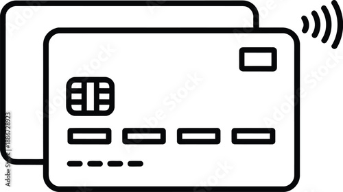 Contactless payment icon displays stacked credit cards with a near-field communication symbol above the chip.