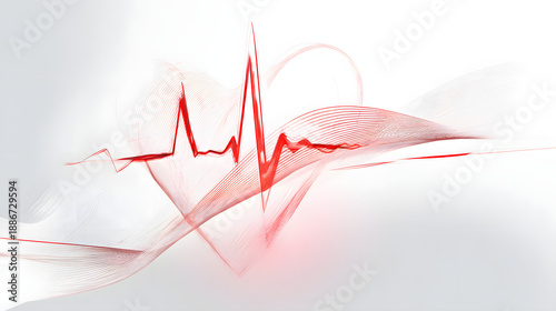 cardiac. Abstract medical illustration of a heart rhythm in red and white, featuring clean lines and a gradient background. STEM education sheets.