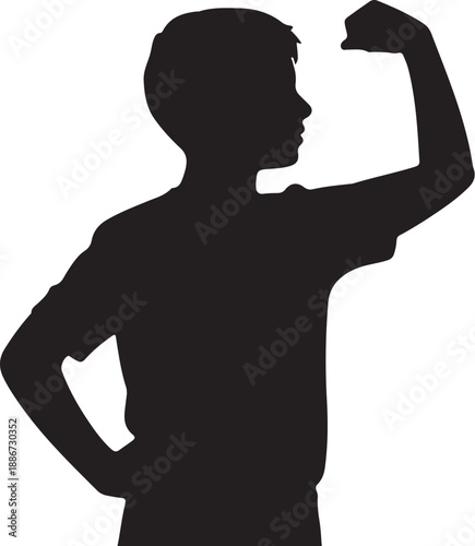 Silhouette of person flexing bicep with hand on hip