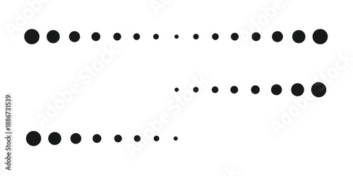 Black dotted pattern lines. Minimal circular dots sequence. Abstract dot progression design. Vector illustration