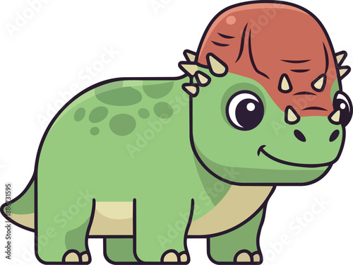 A cartoon green dinosaur with a red head standing in a plain environment viewed from the side