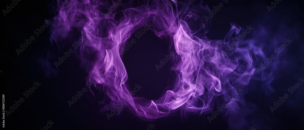 Naklejka premium Spooky smoke effect with purple glow exploding from circular center, dramatic for Halloween background, horror visual, poster design