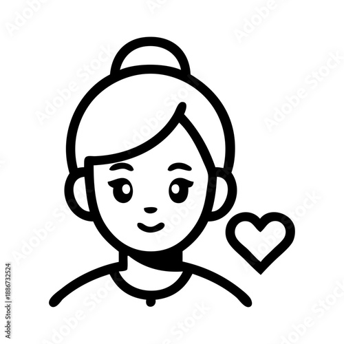 Dibujo con líneas de cabeza de chica de frente con corazón