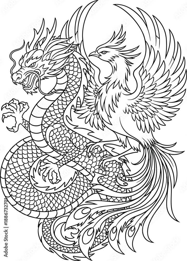 Obraz premium Majestic dragon bird hybrid in fierce pose with wings spread wide and scales shining