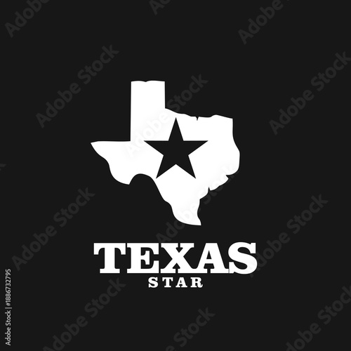Texas State Map with Lone Star and Text Logo on Black Background