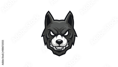 Menacing Black Dog Head Illustration.