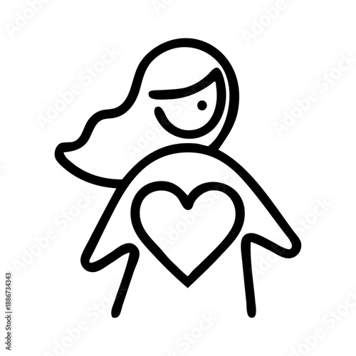 Dibujo con líneas de chica con corazón en el pecho 