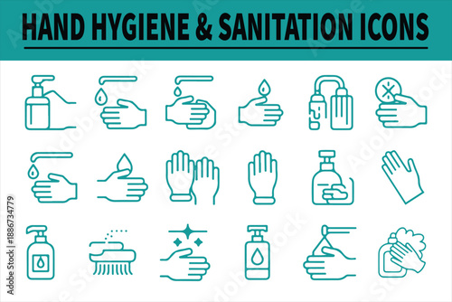 Hand Hygiene and Sanitization Line Icons Vector Set