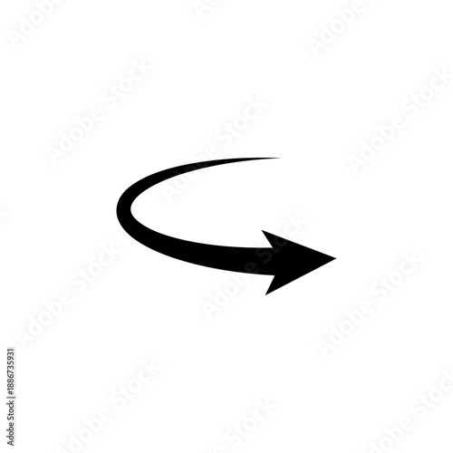 Semicircular thin arrow. Rounded curved shape. The semi circle arrow is moving and flies along a circular trajectory and path. Vector symbol. Isolated Illustration on white background.