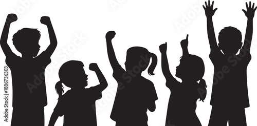 Silhouettes of Children Raising Hands Excitedly excitement