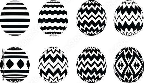 Easter sunday decorative eggs patterns black and white