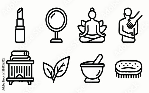Spa Wellness and Relaxation Line Vector Icon Set