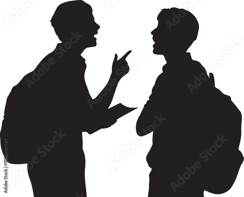 Two silhouettes of people arguing with one pointing finger