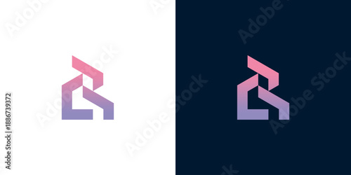 Modern abstract letter R or combined initial logo design featuring a vibrant gradient of pink and purple, suitable for diverse corporate branding and digital applications