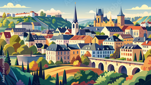 Very beautiful panoramic cityscape of Luxembourg revealing layered neighborhoods, green valleys, and elegant architecture that highlight the compact yet diverse character of this European capital.