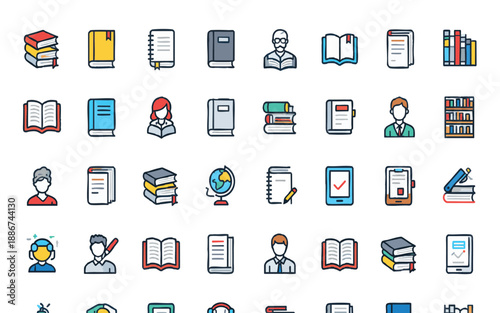 Book, Reading, and Library Education Line Icon SetPrint
