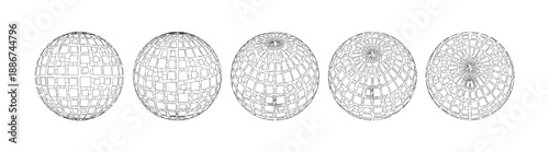 Monochrome Wireframe Grid Sphere Shape. Abstract 3D Geometric Sphere Shape