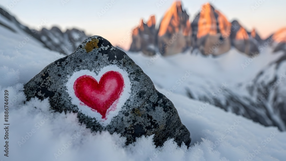 Fototapeta premium Happy valentine's day snowy mountain heart art