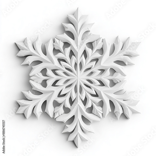 Elegant white 3D snowflake carving ornament isolated on a clean white background.  . made with generative AI
