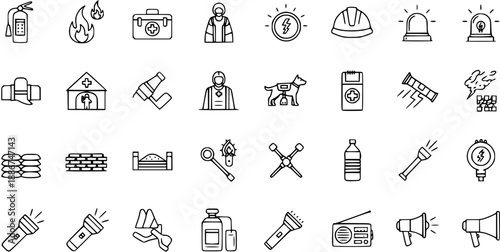 Emergency and Disaster Preparedness Icons - Safety Equipment and Support Symbols