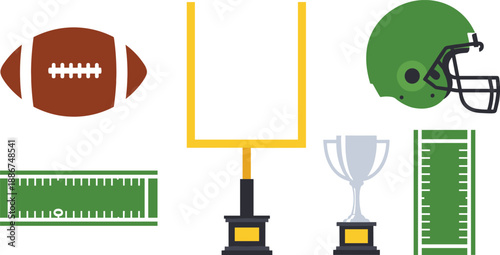 American football vector illustration field goalpost trophy and helmet sport elements