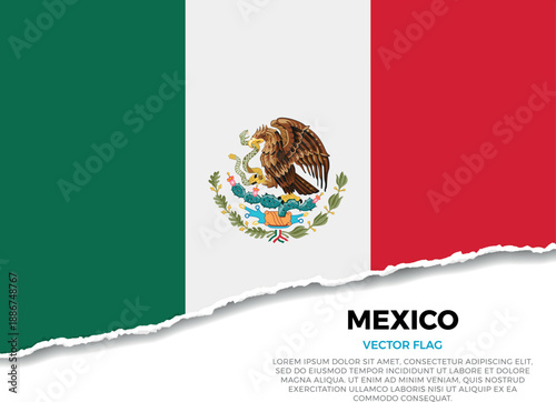 Flag of Mexico. Creative Torn Paper Edge Effect on transparent background