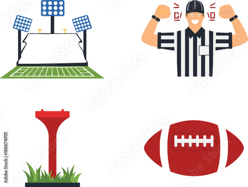 Sports stadium arena and referee vector illustration for american football game day event