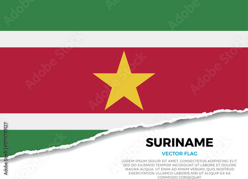 Flag of Suriname. Creative Torn Paper Edge Effect on transparent background