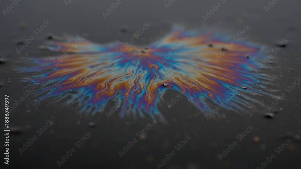 Obraz premium Vibrant rainbow oil slick on water surface.