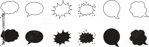 Though bubble speach bubble set outline cloud bubble message thinking bubble