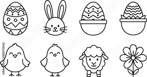 Easter sunday icons and symbols coloring page easter eggs bunny chicks lamb and flowers